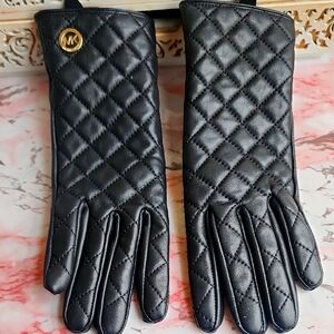 Michael Kors Black Quilted Leather Gloves